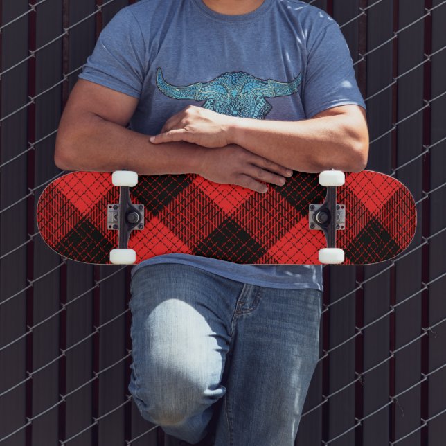 Roter Schwarz Karo Büffel Karomuster Skateboard (Außenbereich 3)