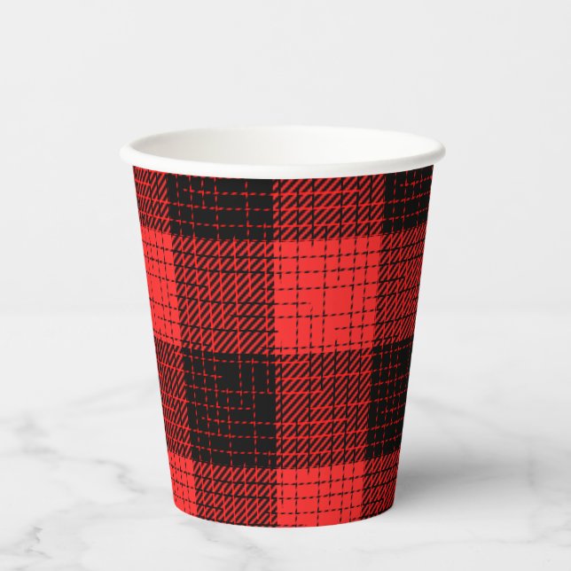 Roter Schwarz Kreuzschachttier Büffel Karo Pappbecher (Vorderseite)