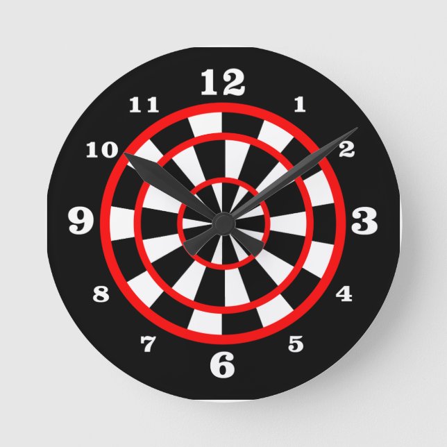 Roter Schwarz-weißer Dartboard-Stil nummeriert Runde Wanduhr (Vorderseite)
