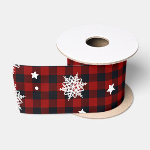 Roter schwarzer Buffalo-Karo Schneeblatt Winter We Satinband