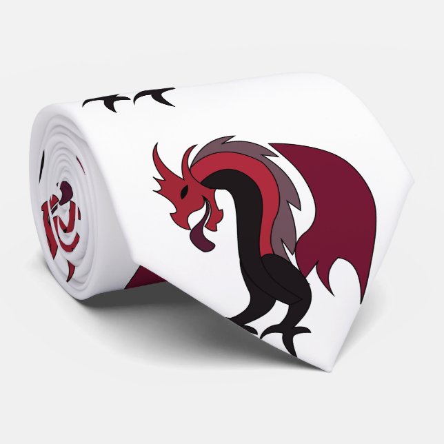 Roter Schwarzer Drache Mythisches Wesen Krawatte (Gerollt)