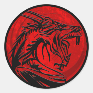 Roter Schwarzer Grunge Dragon Rundaufkleber Runder Aufkleber