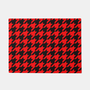 Roter schwarzer Houndstooth-Karo Fußmatte