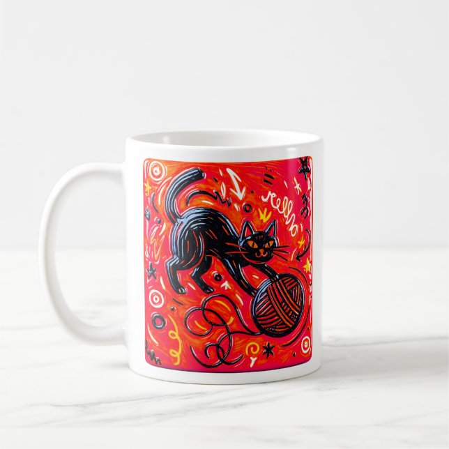 Roter schwarzer Kater  Kaffeetasse (Links)
