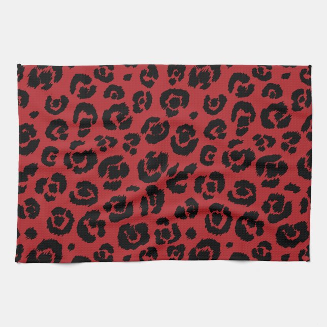 Roter schwarzer Leopard-Druck Handtuch (Horizontal)