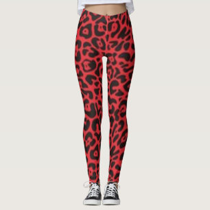 Roter schwarzer Leopard-Muster-Druck-Entwurf Leggings