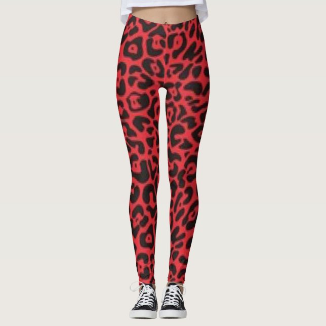Roter schwarzer Leopard-Muster-Druck-Entwurf Leggings (Vorderseite)