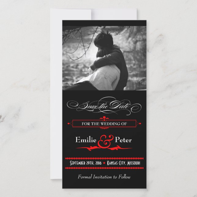 Roter & schwarzer Poster-Stil Save-the-Date-Kalend Save The Date (Vorderseite)