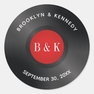 Roter schwarzer Rock und Roll Monogramm Name Vinyl Runder Aufkleber