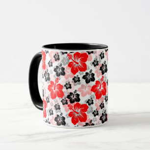 Roter schwarzer tropischer Hibiskus-Blumenprint Tasse