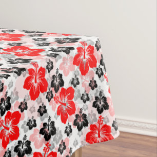 Roter schwarzer tropischer Hibiskus-Blumenprint  Tischdecke