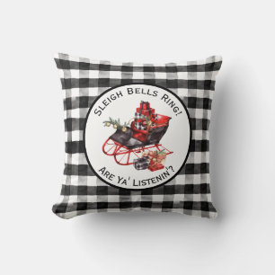 Roter schwarzer Vintage-Schlitten Buffalo Check We Kissen