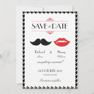 Roter, Schwarzer & Weißer Schnurrbart & Lippen-Hah Save The Date