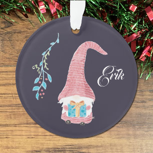 Roter schwedischer Gnome mit einer anwesenden Ornament