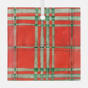 ROTER SCOTT-TARTAN Glas-Quadrat-Ornament Ornament Aus Glas