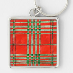 ROTER SCOTT TARTAN Premium Quadratischer Schlüssel Schlüsselanhänger