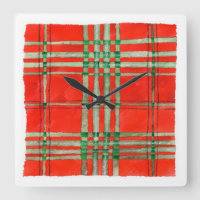 ROTER SCOTT TARTAN Quadratische Acryl-Wanduhr