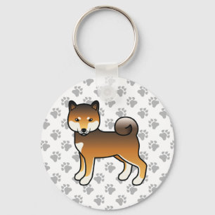Roter Sesam-Shiba-Inu-Cartoon-Hund & Pfoten Schlüsselanhänger
