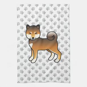 Roter Sesam-Shiba-Inu-Hund mit Pfotenmuster Geschirrtuch