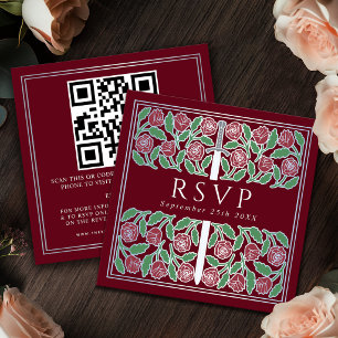 Roter Silber-Blumen-Königliche-Hochzeits-RSVP-QR-C Begleitkarte