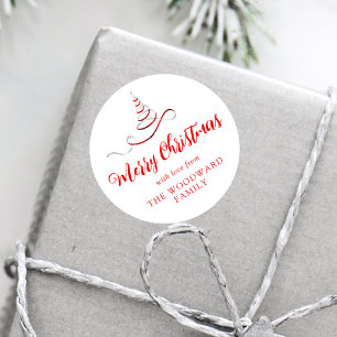 Roter Silberband-Baum Frohe Weihnachten Schrift Runder Aufkleber