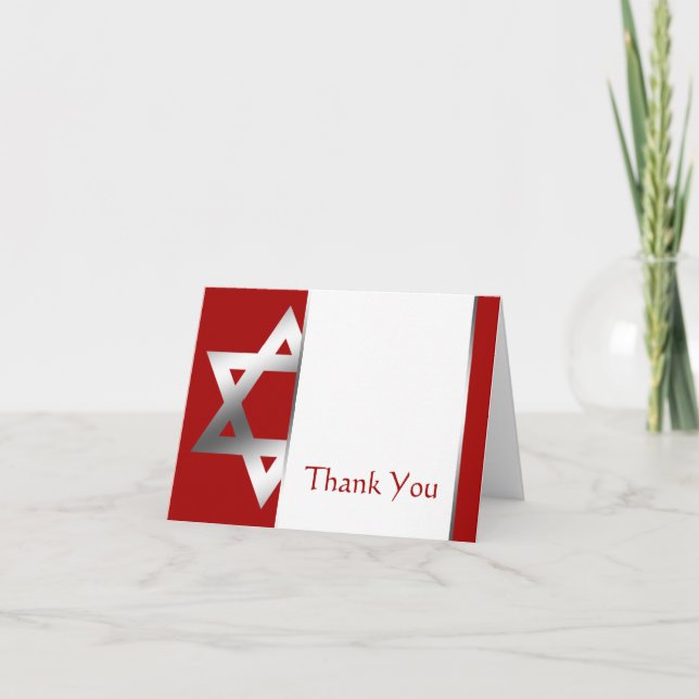 Roter silberner Davidsstern Bar Mitzvah danken Dankeskarte (Vorderseite)