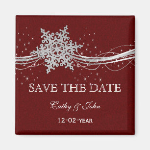 Roter Silberschneeflocken Winter Save the Date Magnet
