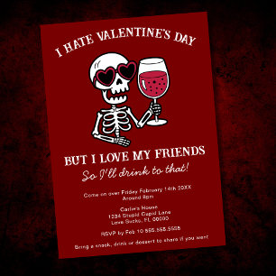 Roter Skelett trinkt Wein am Valentinstag, den ich Einladung