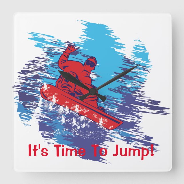 Roter Snowboarder Quadratische Wanduhr (Vorderseite)