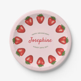 Roter Sommer Erdbeeren am rosa Geburtstag Pappteller
