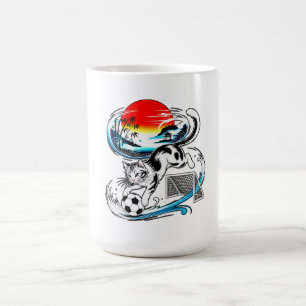 Roter Sonnenwellen-Design - Japanische Fußballkatz Kaffeetasse