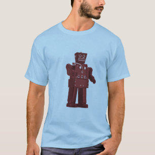 Roter Spielzeug-Roboter auf Blau T-Shirt