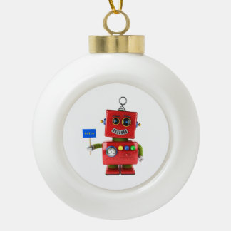 Roter Spielzeugroboter mit hallo Zeichen Keramik Kugel-Ornament