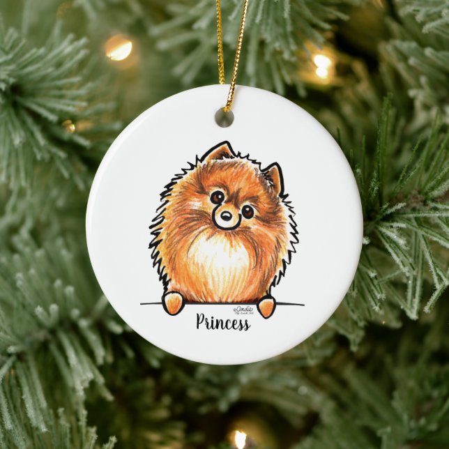 Roter Spitz Name des Tieres Personalisiert Keramik Ornament (Baum)
