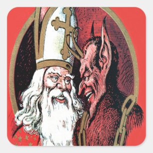 Roter St. Nikolaus Krampus Quadratischer Aufkleber