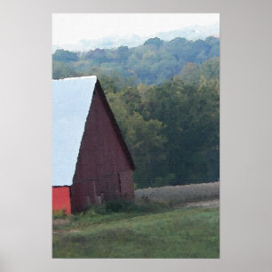 Roter Stall Herbstbäume Poster