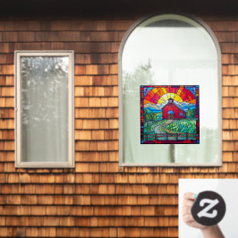 Roter Stall im Betrieb bei Sonnenuntergang Imitate Fensteraufkleber