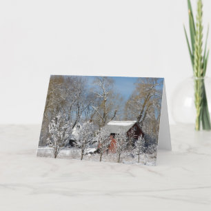 Roter Stall im Schnee Feiertagskarte