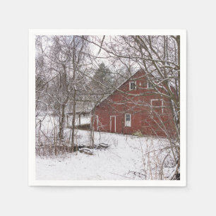 Roter Stall im Schnee Serviette