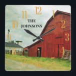 Roter Stall Landschaftlich Rustikales Land  Quadratische Wanduhr<br><div class="desc">Ich Liebe dieses Foto und diese Scheune. Foto aus einer alten Scheune in Clinton, GA - die Zuhause-Stadt meines Freundes. Ich habe das Foto an der Wand in meinem Wohnzimmer in New York City - es spielt also keine Rolle, wo man wohnt, wenn man in Liebe mit dieser Scheune fällt....</div>