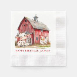 Roter Stall Niedliche Kuh und Hühnerjunge Geburtst Serviette