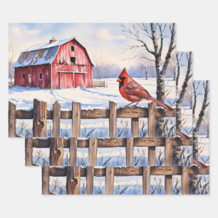 Roter Stall und Kardinal Winter Decoupage Geschenkpapier Set