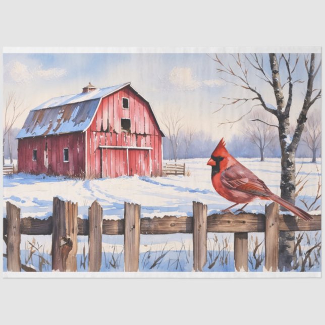 Roter Stall und Kardinal Winter Decoupage Seidenpapier (Vorderseite)