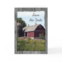 Roter Stall und Silo Country Hochzeit Save the Dat