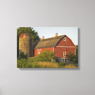 Roter Stall und Silo Leinwanddruck