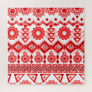 Roter Stamm, ethnisches Muster der Aquarellfarbe. Puzzle