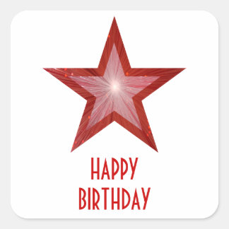 Roter Star "Happy Birthday"-Aufkleber weiß Quadratischer Aufkleber