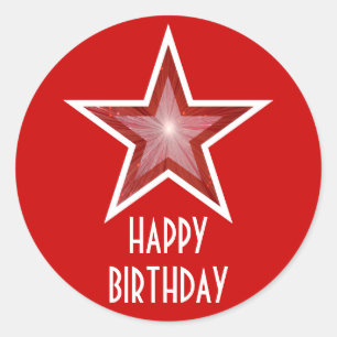 Roter Star "Happy Birthday" Rundaufkleber rot Runder Aufkleber