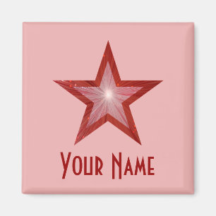 Roter Star "Ihr Name" Kühlschrankmagnet rosa Magnet