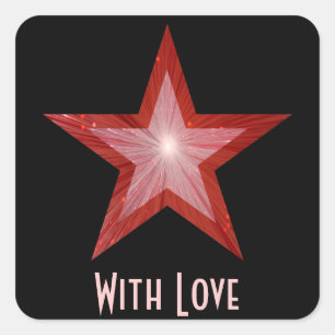Roter Star "Mit Liebe", viereckiger Aufkleber schw